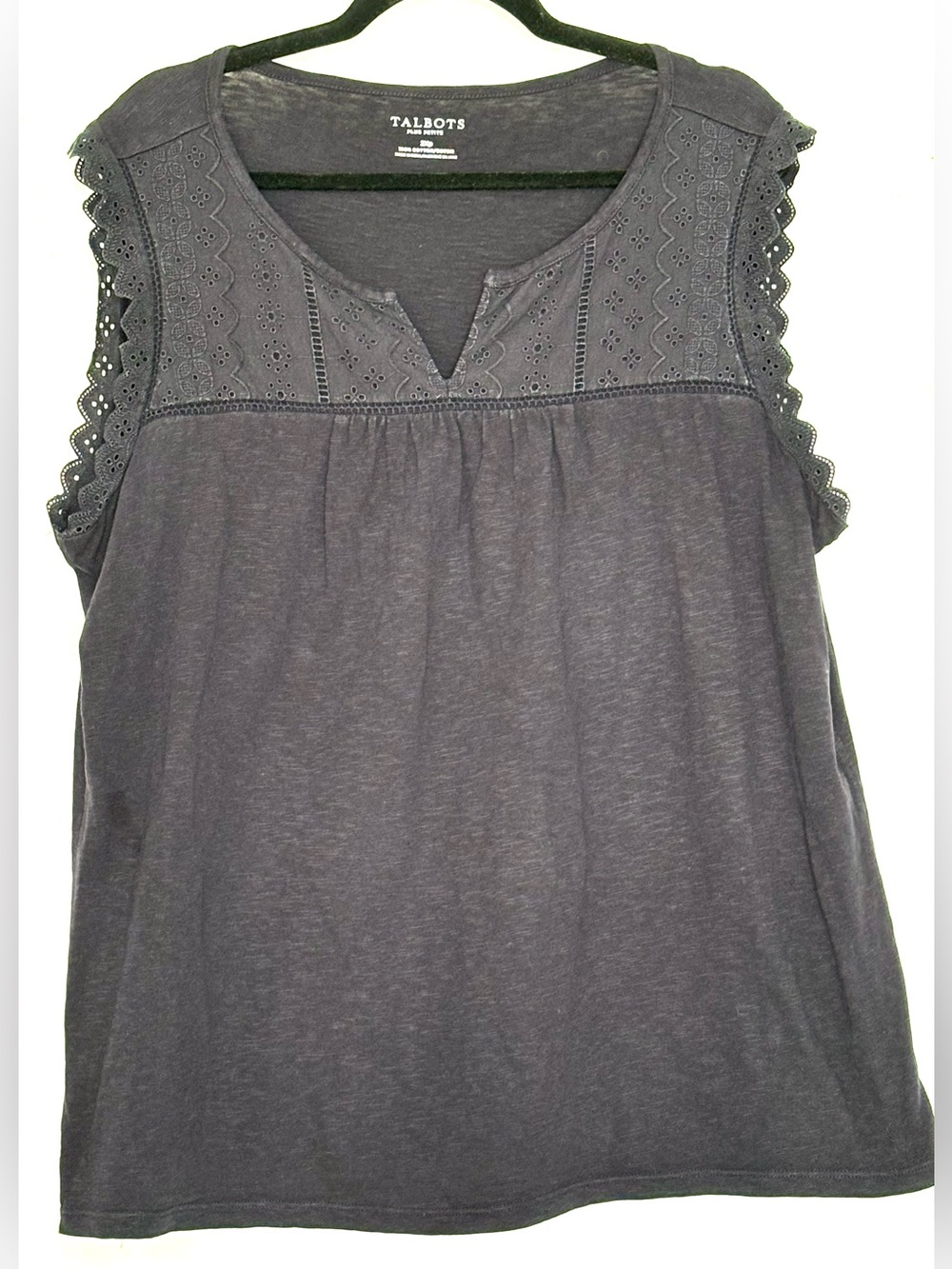 Talbots Eyelet Yoke Sleeveless Slub Knit Tank Top Navy Size 2XP 100% Cotton